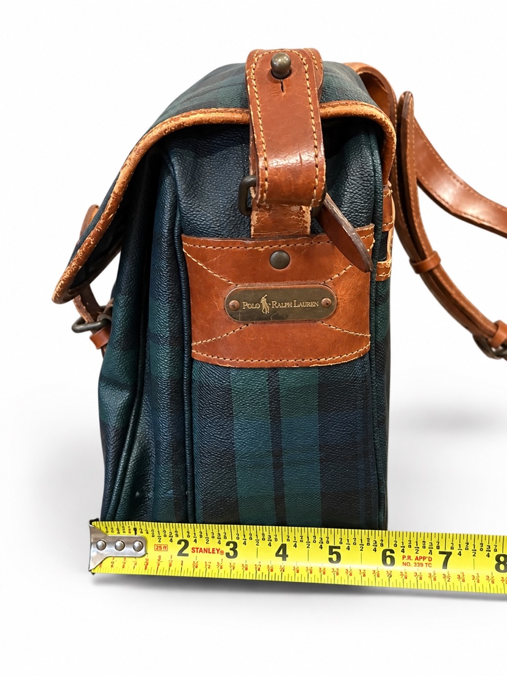RALPH LAUREN Black Watch Plaid Crossbody Weekend Messenger Laptop Shoulder Bag - Picture 9 of 16